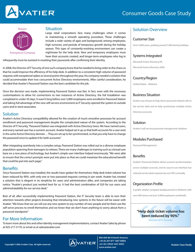 Avatier Password Management Implementation Case Study