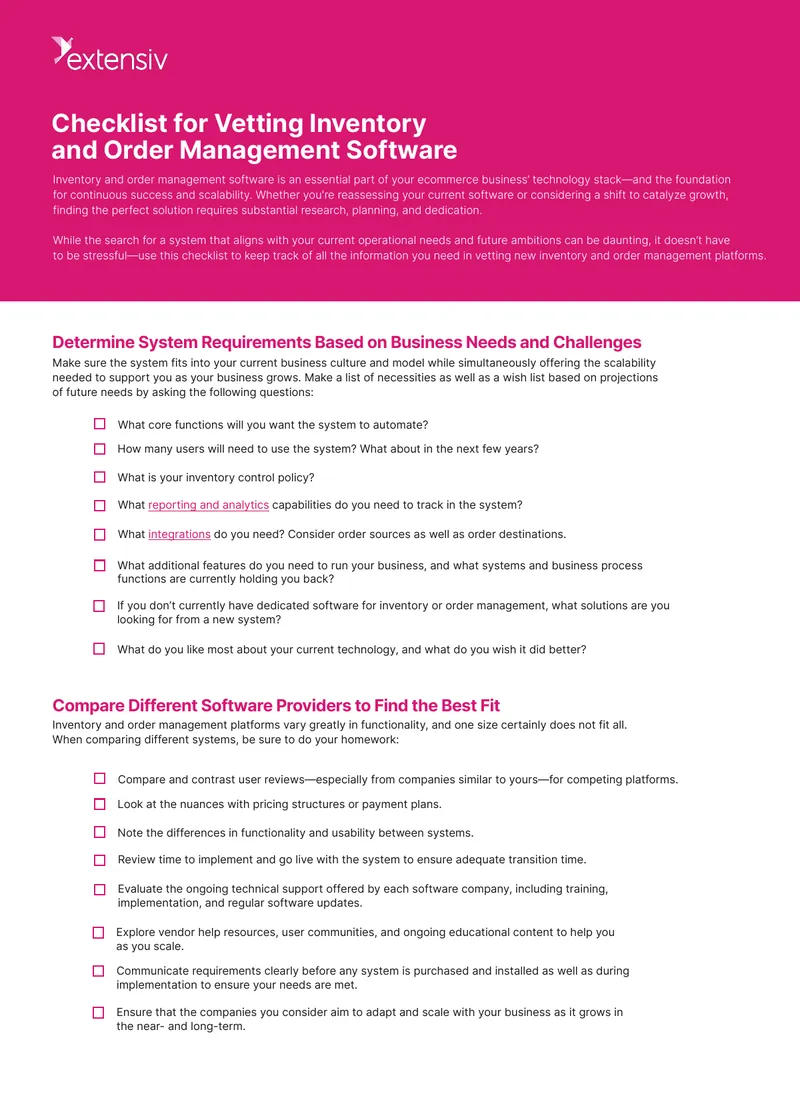 Checklist for Vetting Inventory and Order Management Software