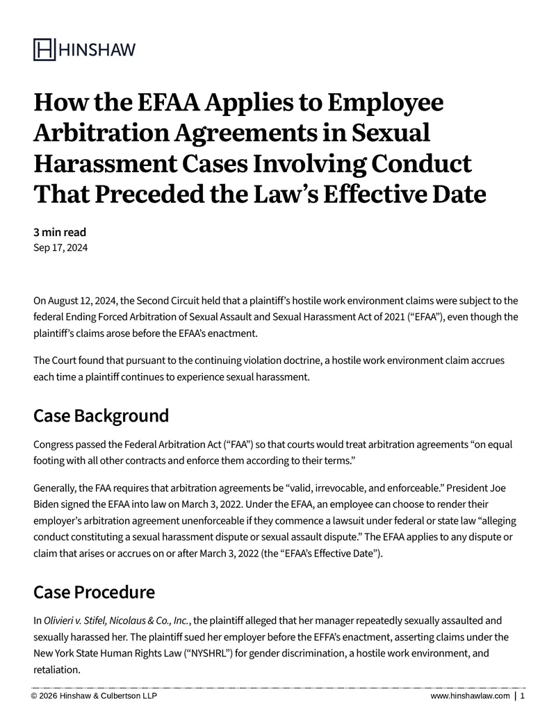 EFAA Application to Employee Arbitration Agreements