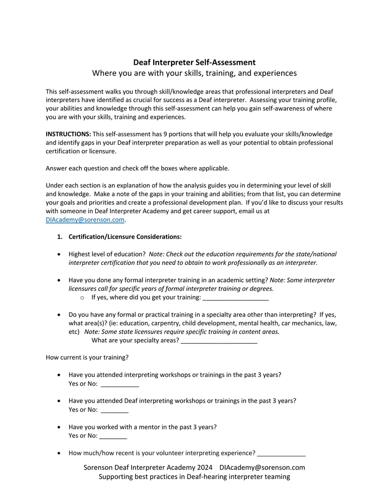 Deaf Interpreter Self-Assessment Guide