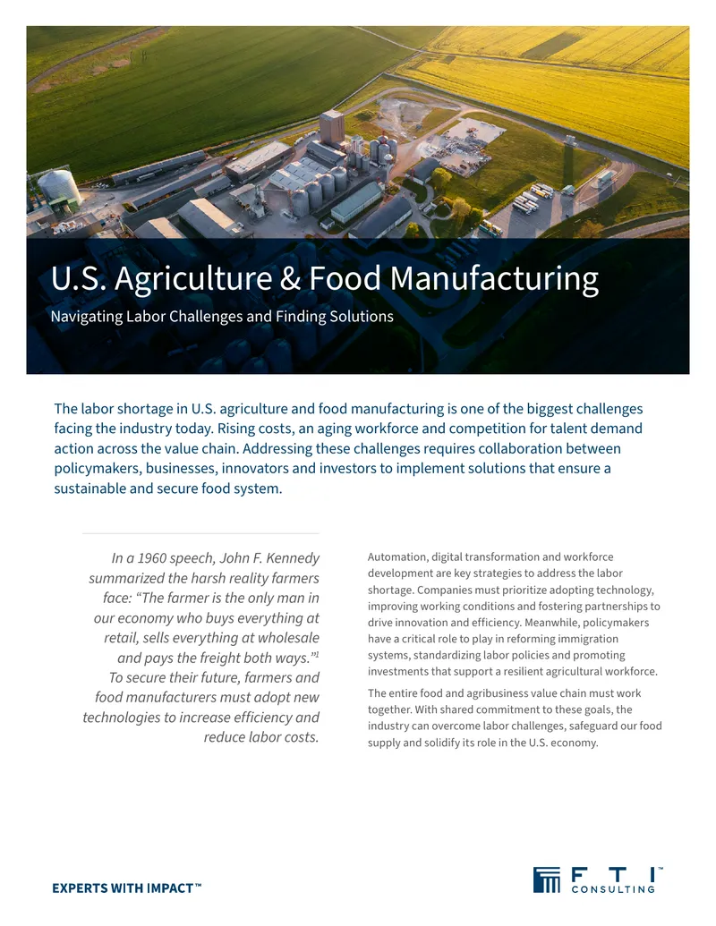 U.S. Agriculture and Food Manufacturing Labor Challenges