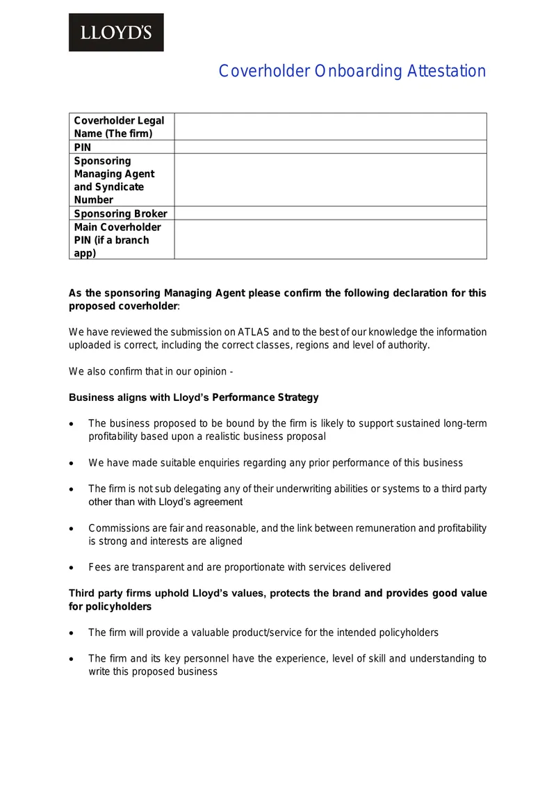 Coverholder Onboarding Attestation Process