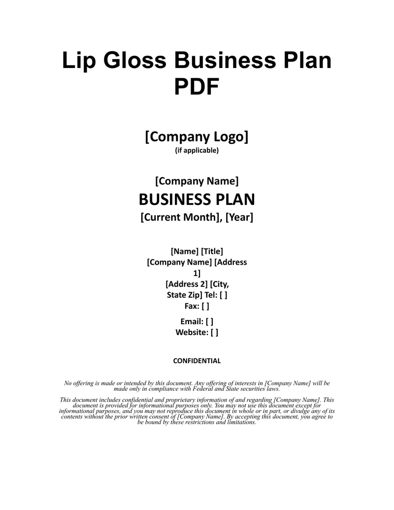 Lip Gloss Business Plan Template
