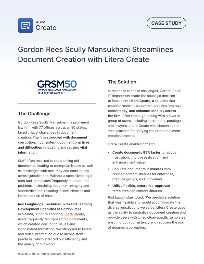 Gordon Rees Scully Mansukhani Document Creation Case Study