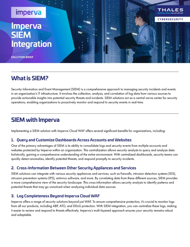 Imperva SIEM Integration Solution Brief