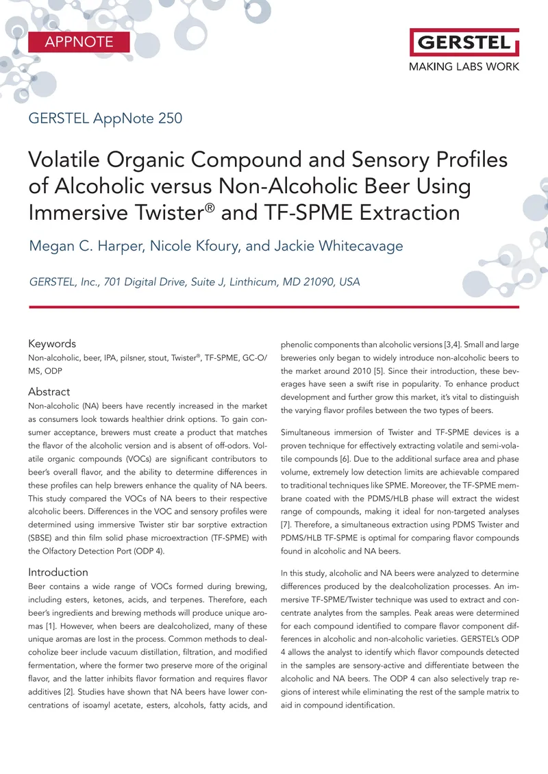 Volatile Organic Compound Analysis of Non-Alcoholic Beer