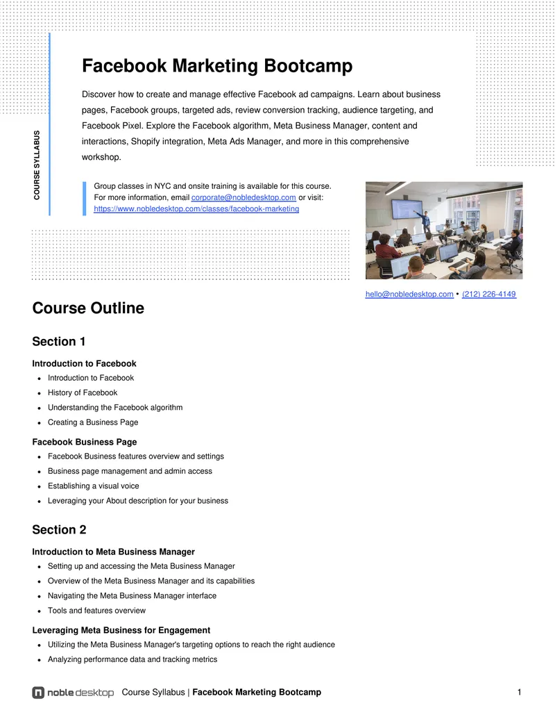 Facebook Marketing Bootcamp Course Syllabus