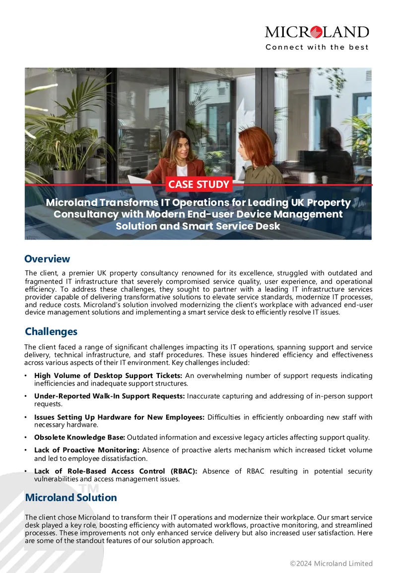 Microland IT Operations Transformation Case Study