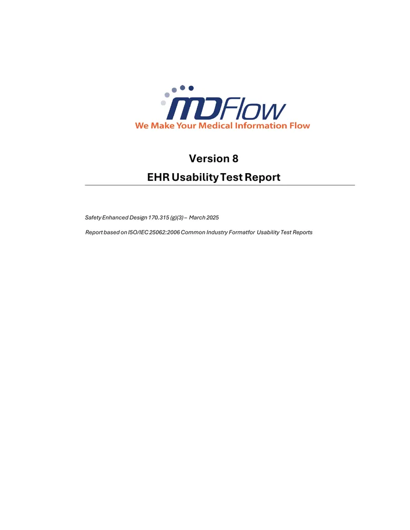 EHR Usability Test Report for MDFlow Version 8
