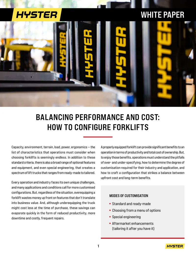 Balancing Performance and Cost in Forklift Configuration