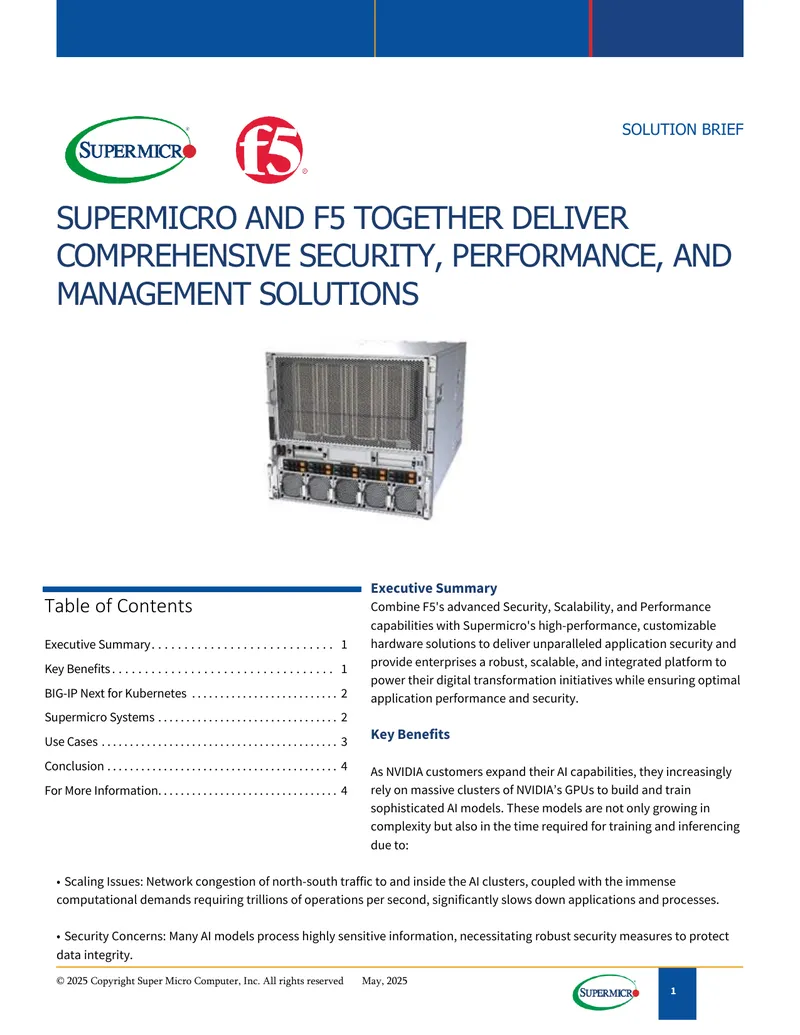 Supermicro and F5 Security and Performance Solutions