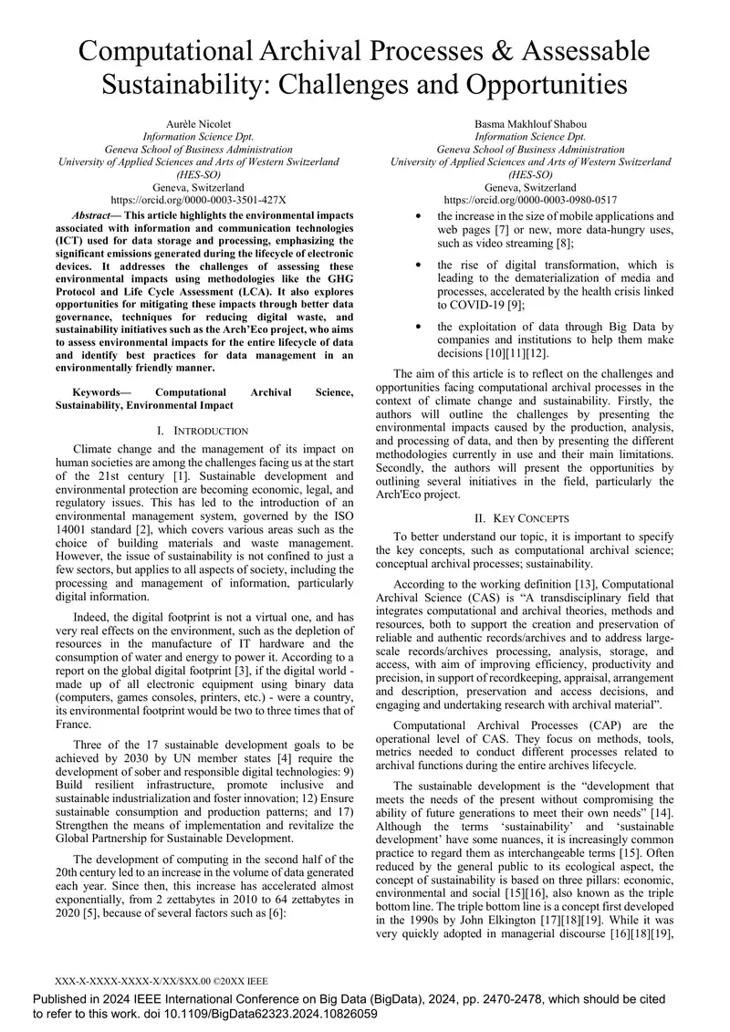 Computational Archival Processes and Environmental Sustainability