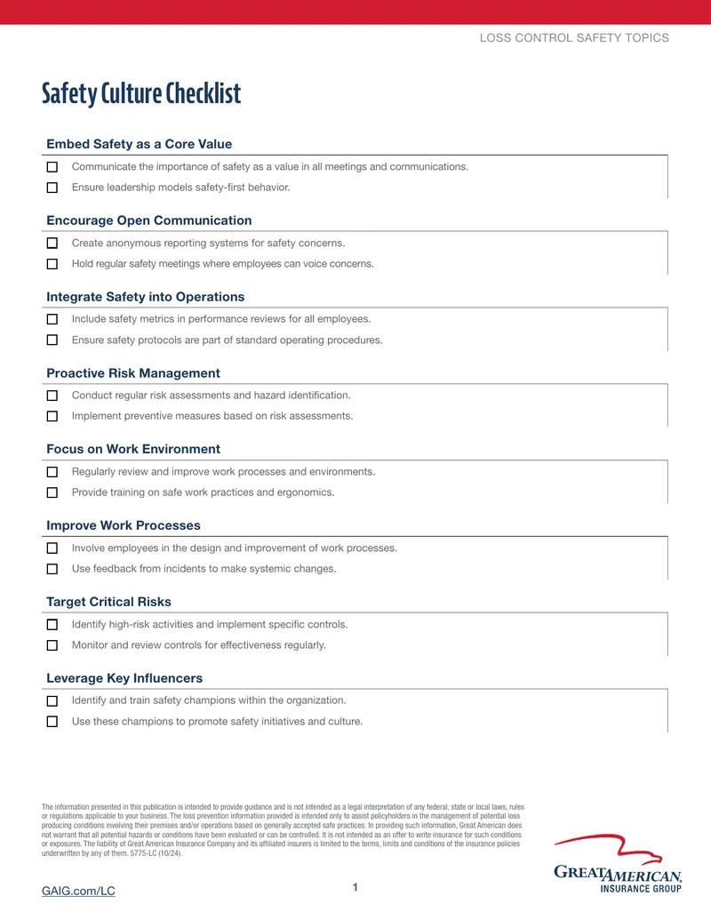 Loss Control Safety Topics Guidance