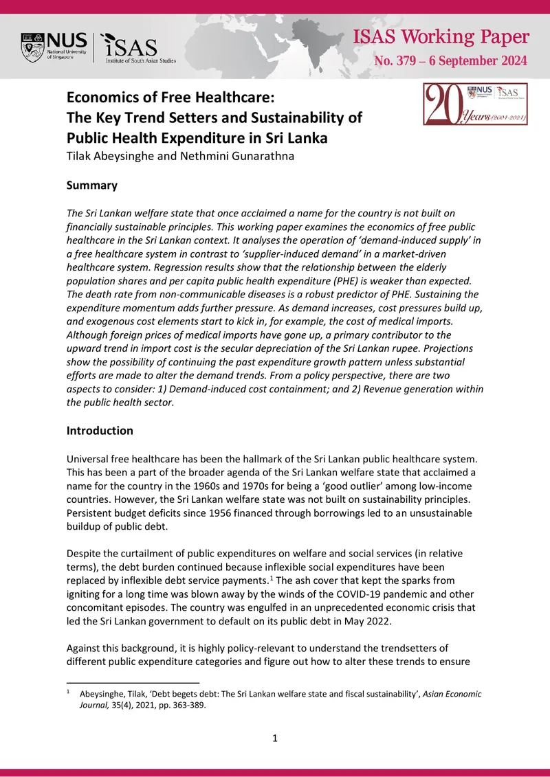 Economics of Free Healthcare in Sri Lanka