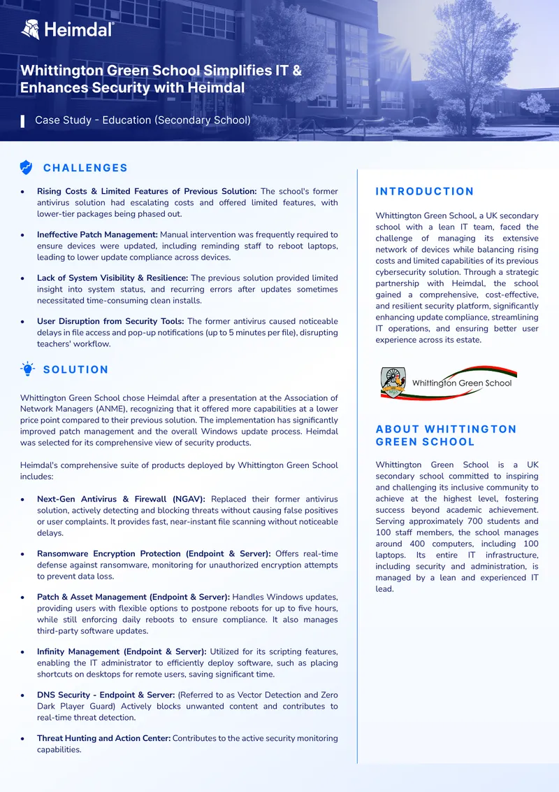 Whittington Green School Cybersecurity Solution Case Study