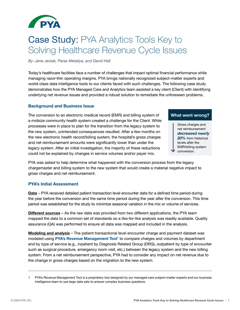 PYA Analytics Tools for Healthcare Revenue Cycle Issues