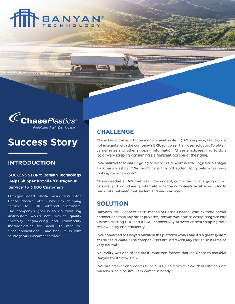 Chase Plastics Success Story with Banyan Technology