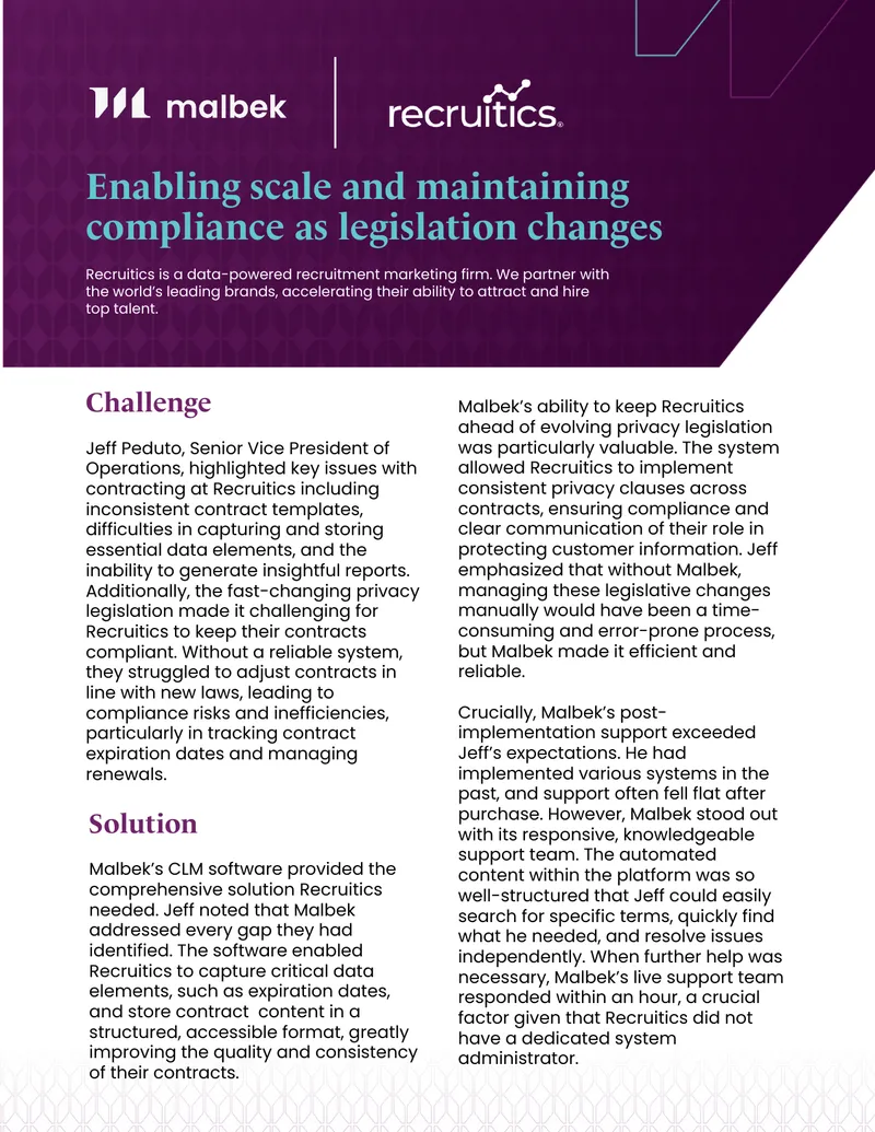 Recruitics Contract Lifecycle Management Implementation Case Study
