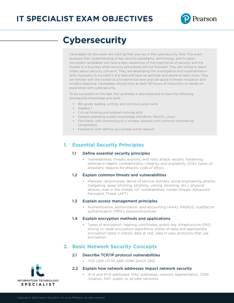 Cybersecurity IT Specialist Exam Objectives Guide