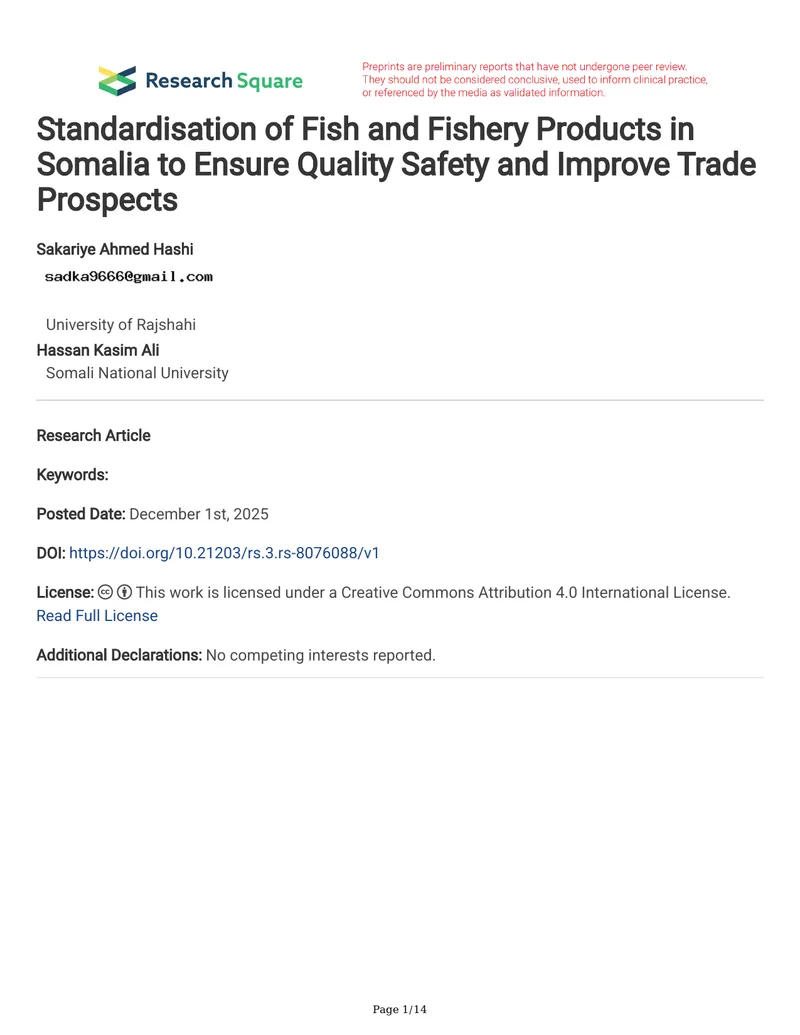 Standardisation of Fish and Fishery Products in Somalia