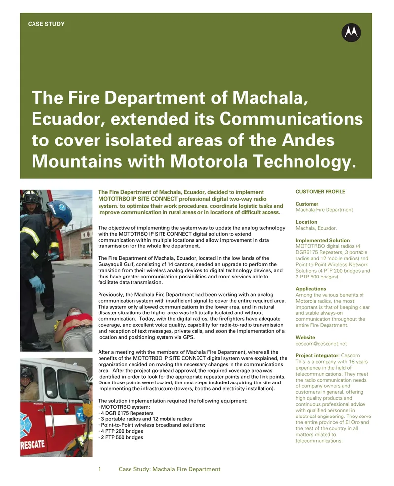 Machala Fire Department Communications Upgrade Case Study