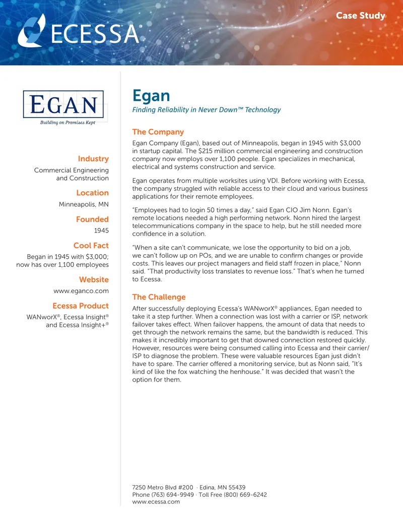 Egan Company Case Study on Network Reliability