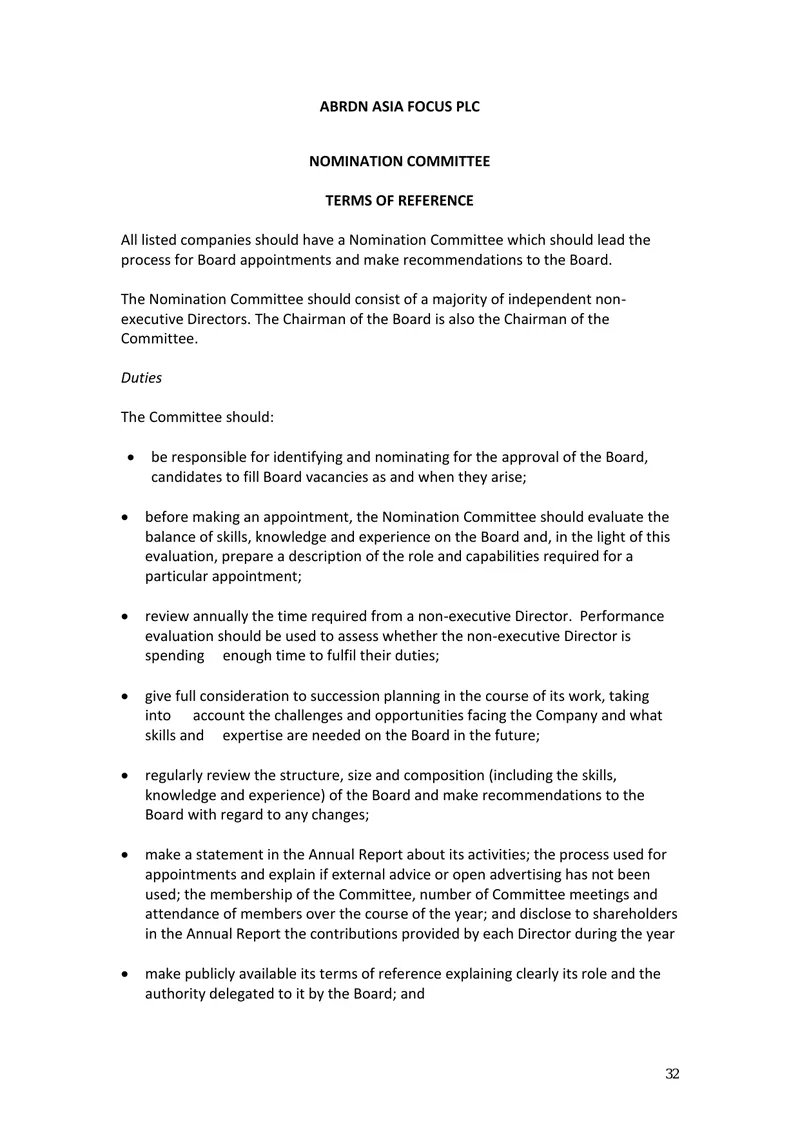 Nomination Committee Terms of Reference