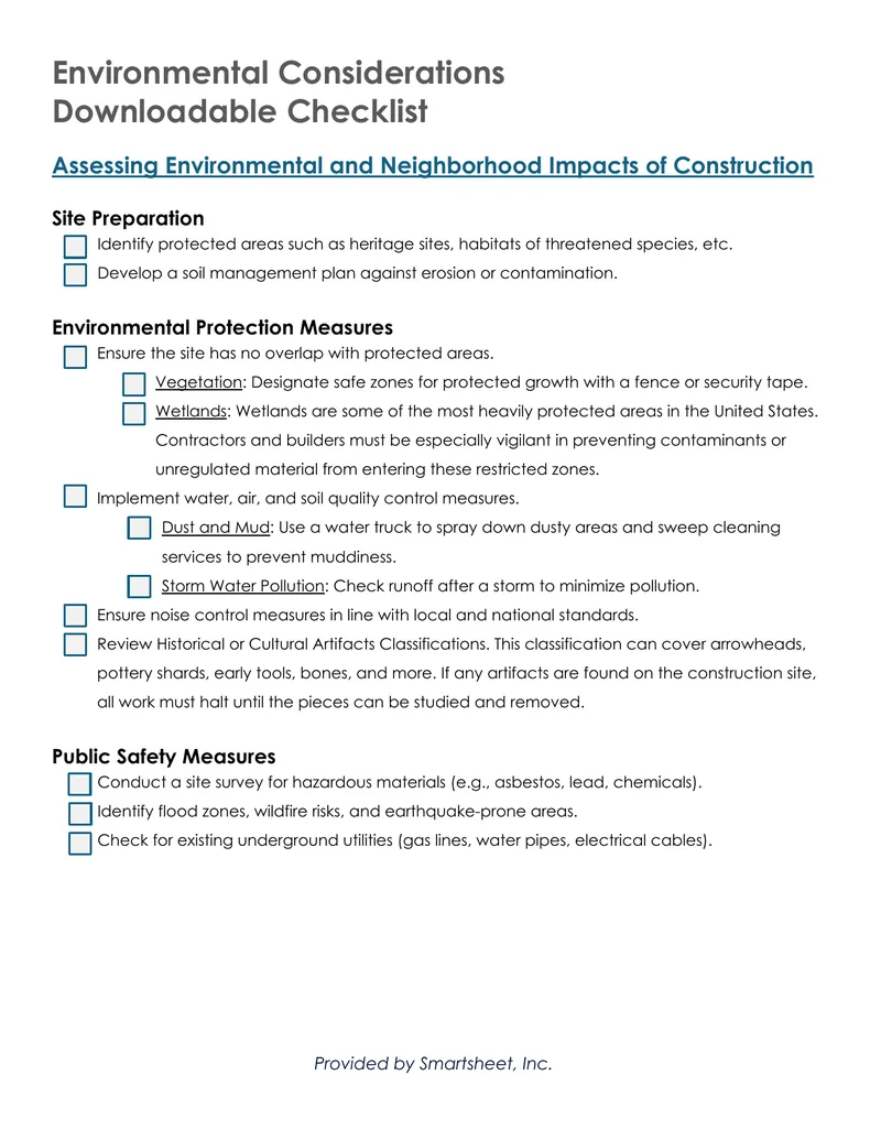Environmental Considerations Checklist for Construction