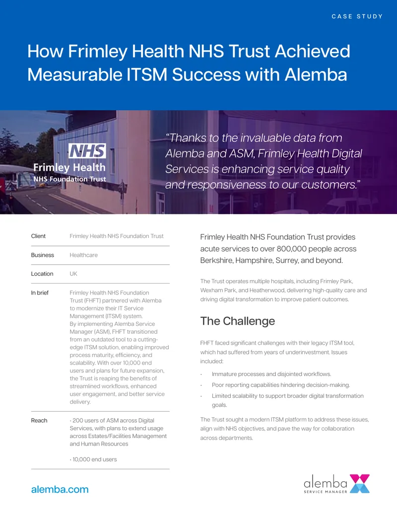 Frimley Health NHS Trust ITSM Success Case Study