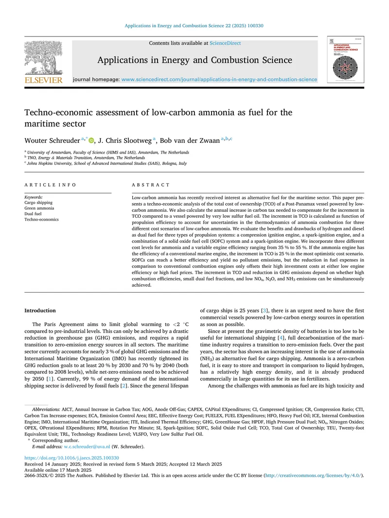 Techno-Economic Assessment of Low-Carbon Ammonia Fuel