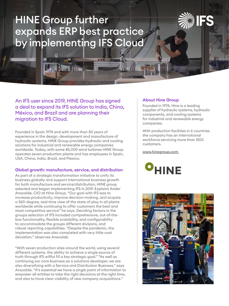 Hine Group Implements IFS Cloud for Global Operations