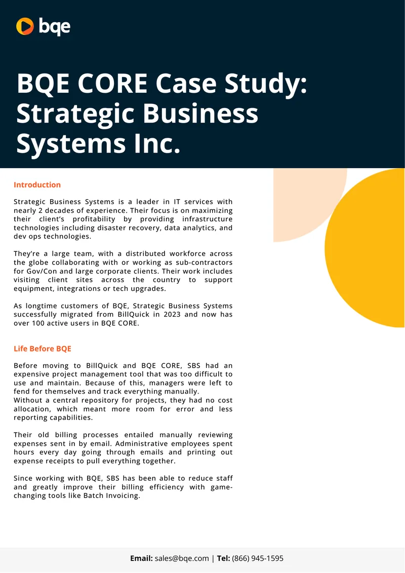 BQE CORE Case Study for Strategic Business Systems Inc