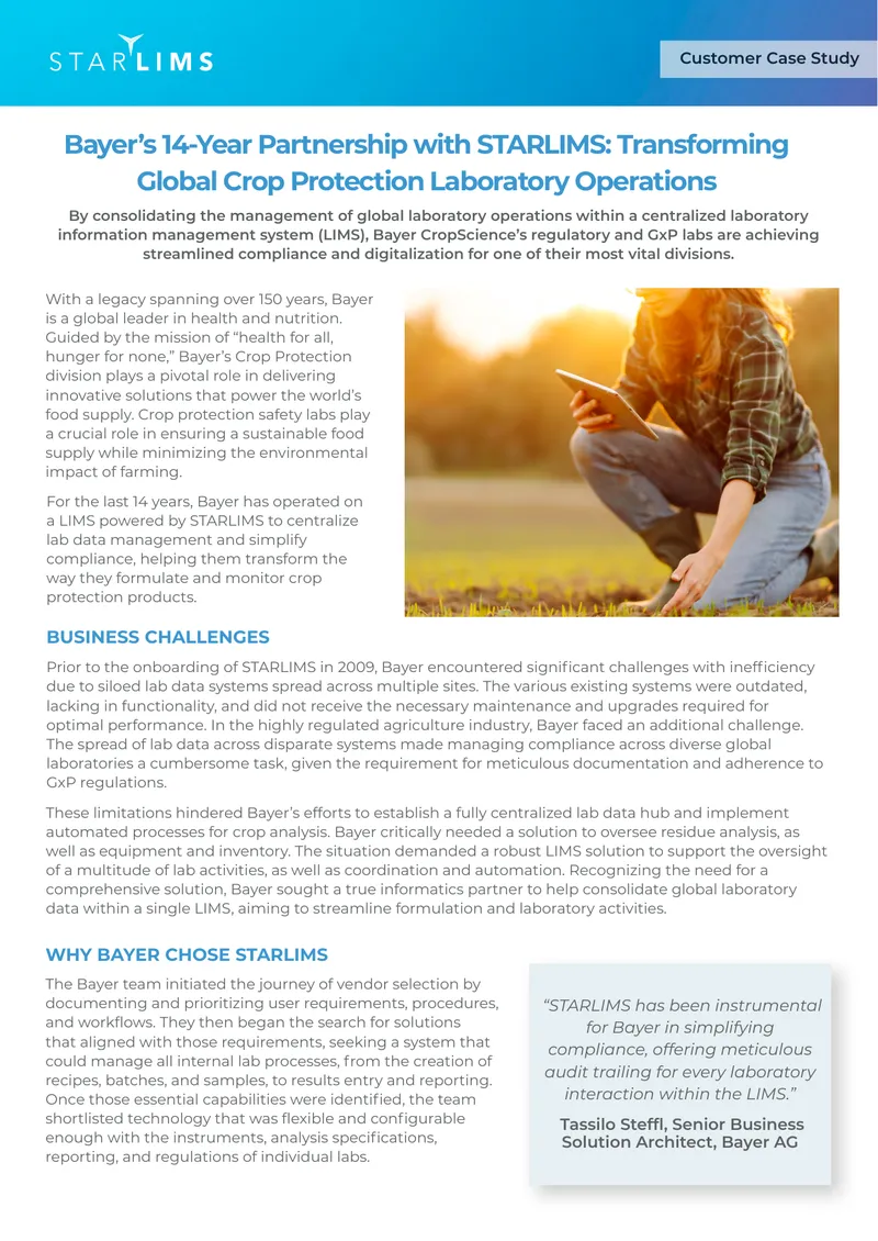Bayer's Partnership with STARLIMS in Lab Operations