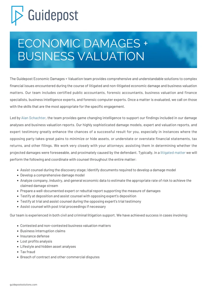Economic Damages and Business Valuation Support