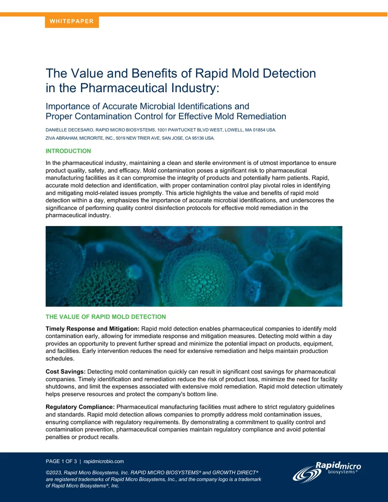 Value and Benefits of Rapid Mold Detection in Pharmaceuticals
