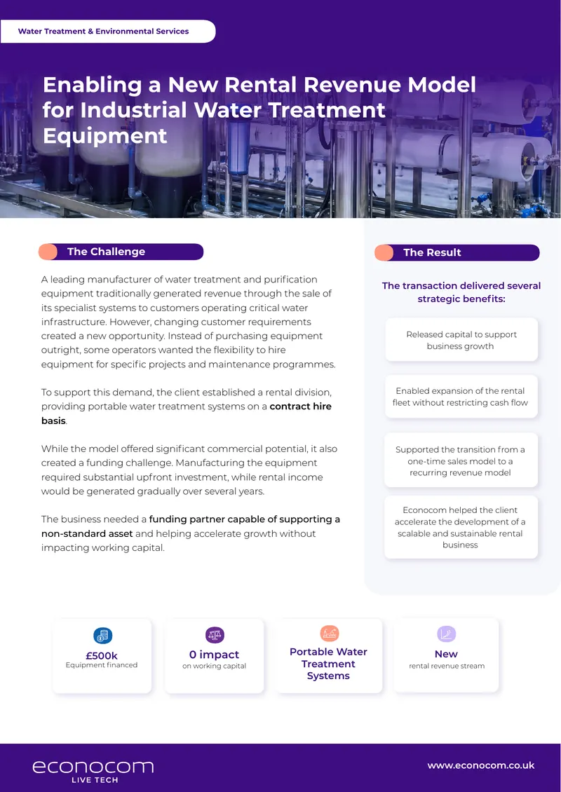 Enabling a New Rental Revenue Model for Water Treatment Equipment