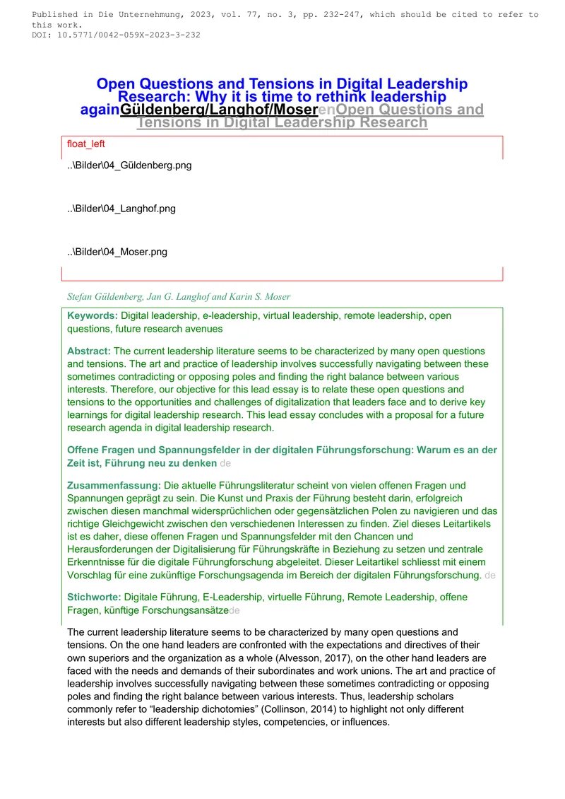 Open Questions and Tensions in Digital Leadership Research