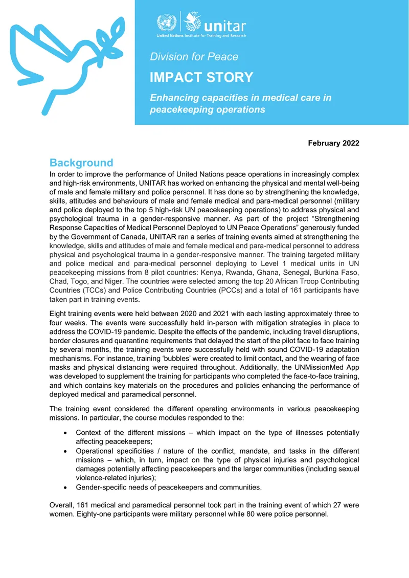 Strengthening Medical Personnel Capacities in UN Peace Operations