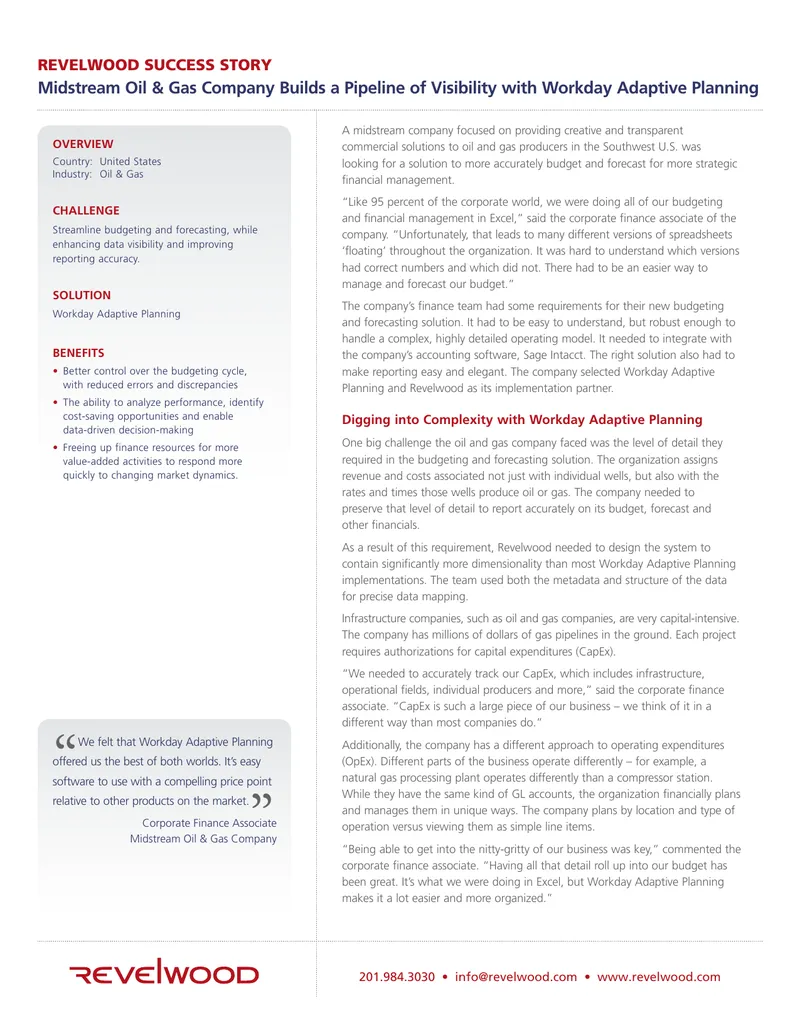 Midstream Oil and Gas Company Budgeting Solution