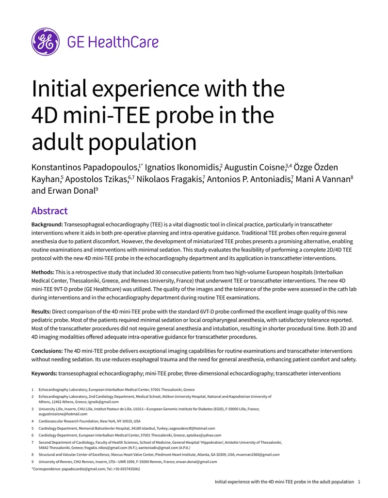 Initial Experience with the 4D Mini-TEE Probe in Adults