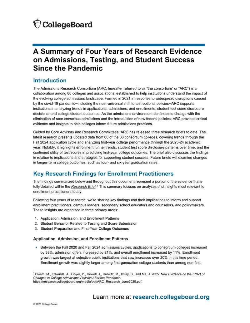 Research Evidence on Admissions and Student Success Post-Pandemic