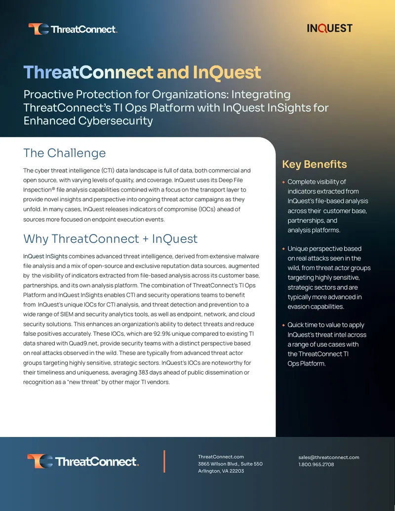 Integrating ThreatConnect TI Ops Platform with InQuest InSights