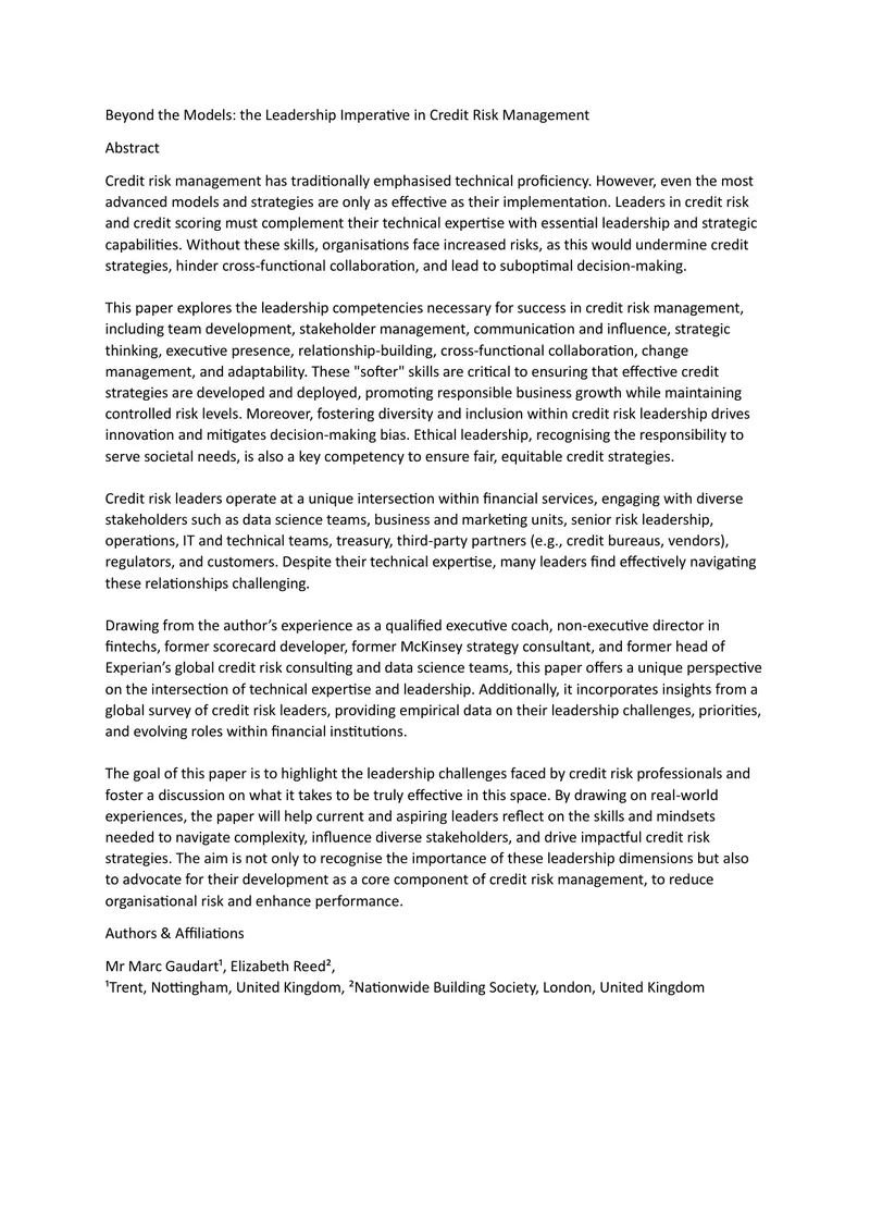 Leadership Competencies in Credit Risk Management