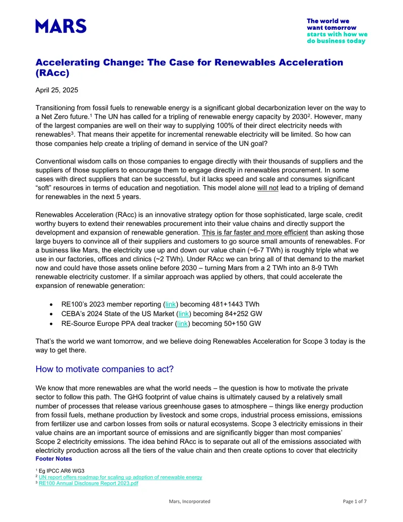 Renewables Acceleration Strategy for Corporate Decarbonization