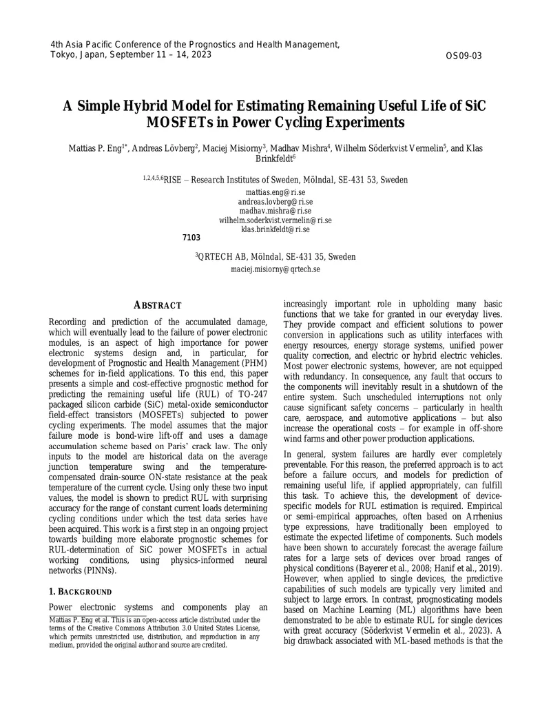 Hybrid Model for Estimating Remaining Useful Life of SiC MOSFETs
