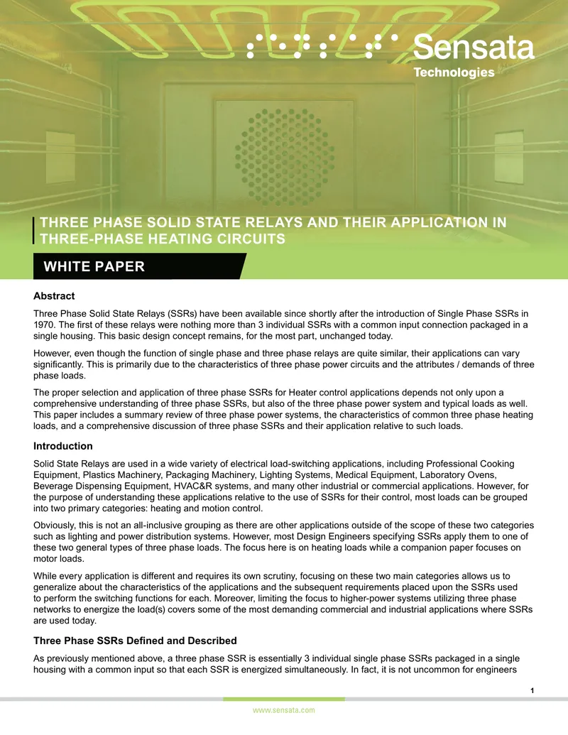 Three Phase Solid State Relays in Heating Circuits