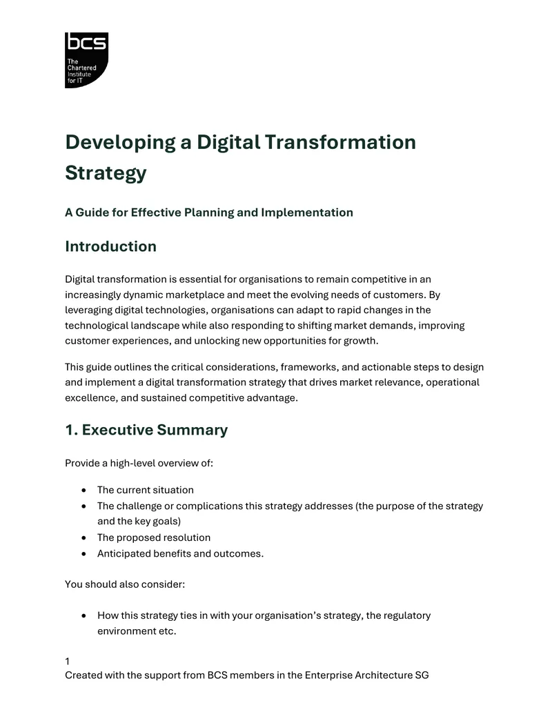 Developing a Digital Transformation Strategy Guide preview page 1
