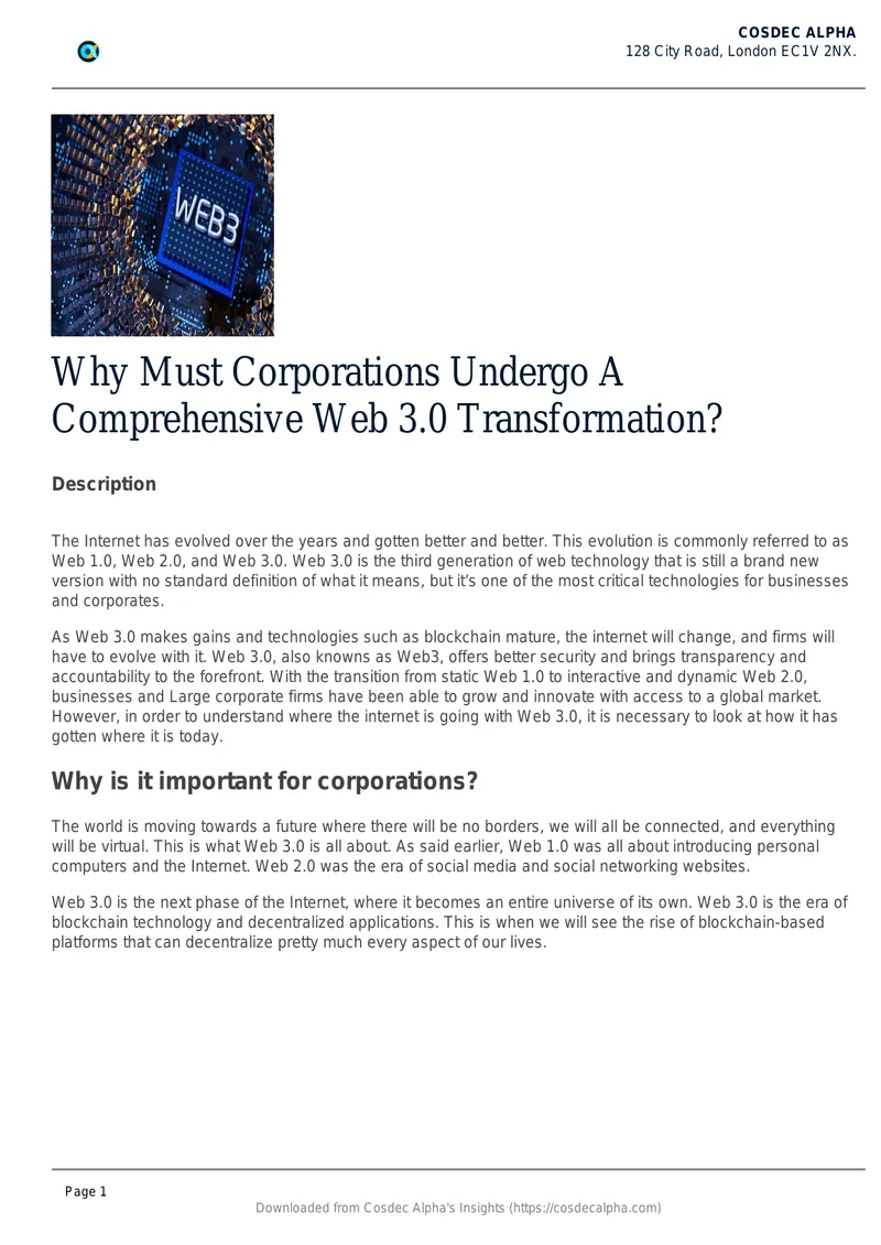 Importance of Web 3.0 Transformation for Corporations