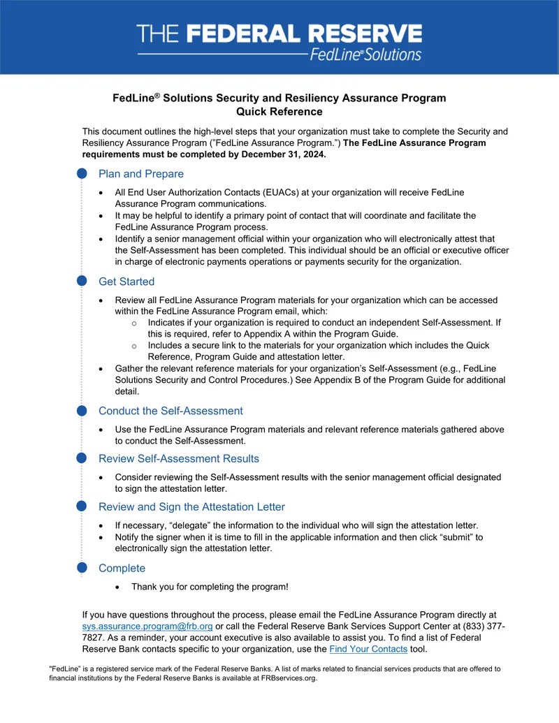 FedLine Solutions Security and Resiliency Assurance Program Guide