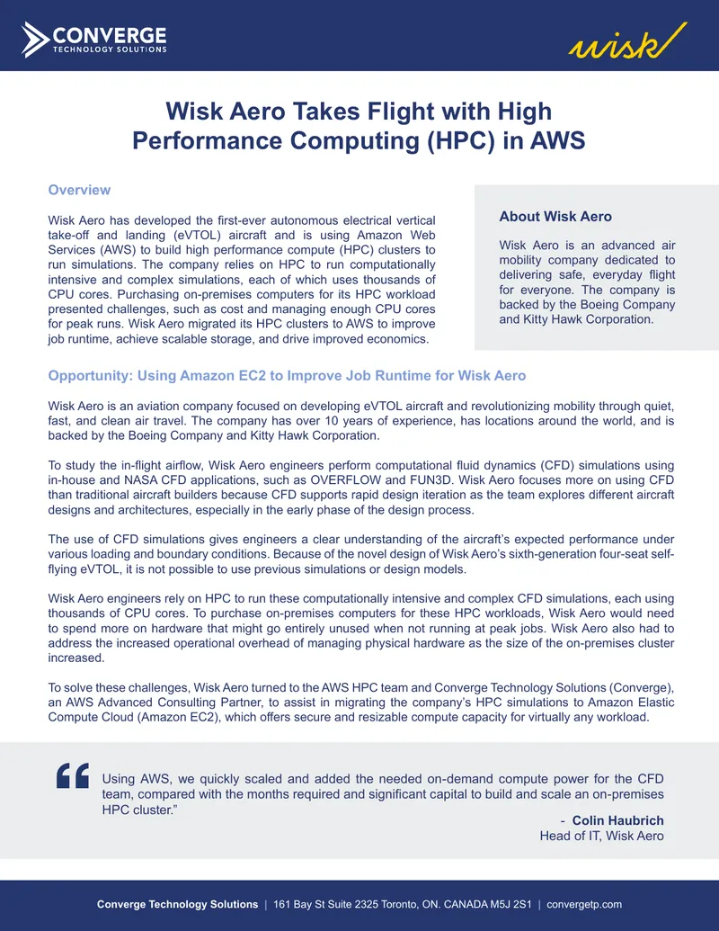 Wisk Aero High Performance Computing Migration to AWS